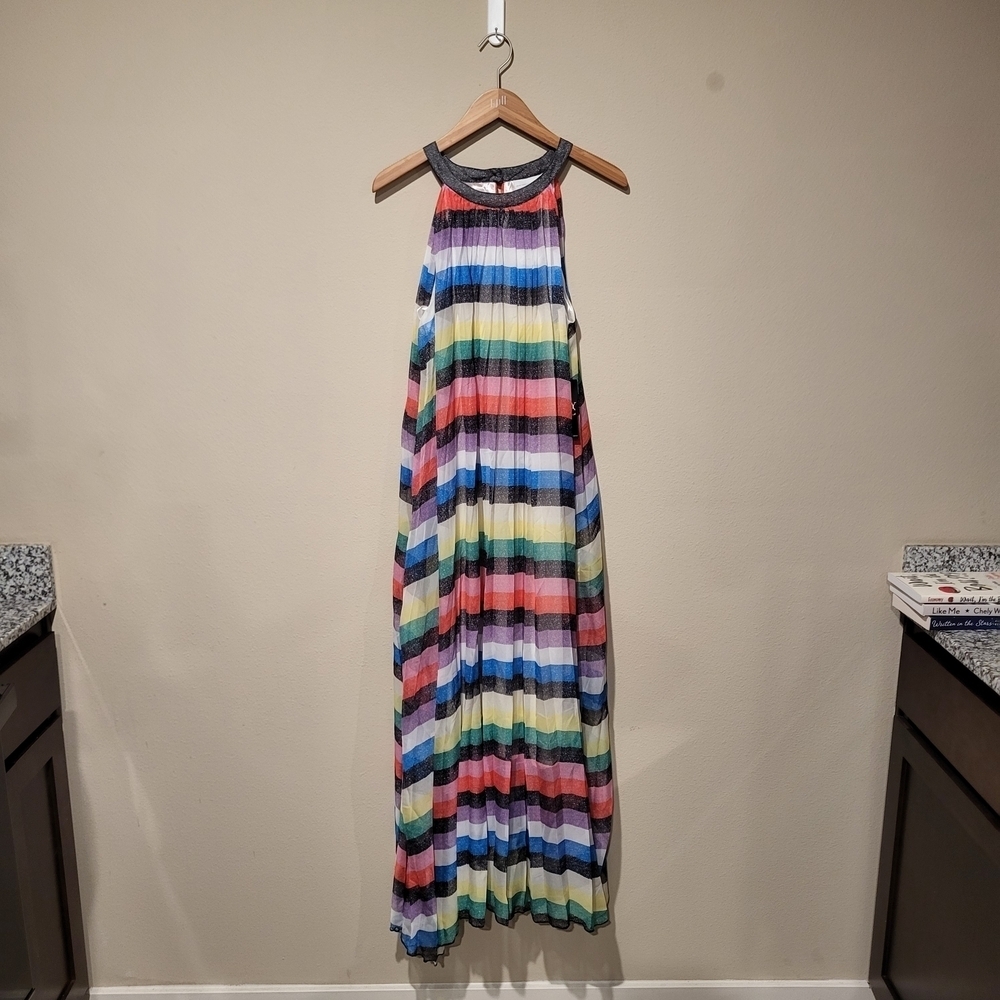 NWT New York & Company Pleated Multi Color Sleveless Maxi Dress Size Medium